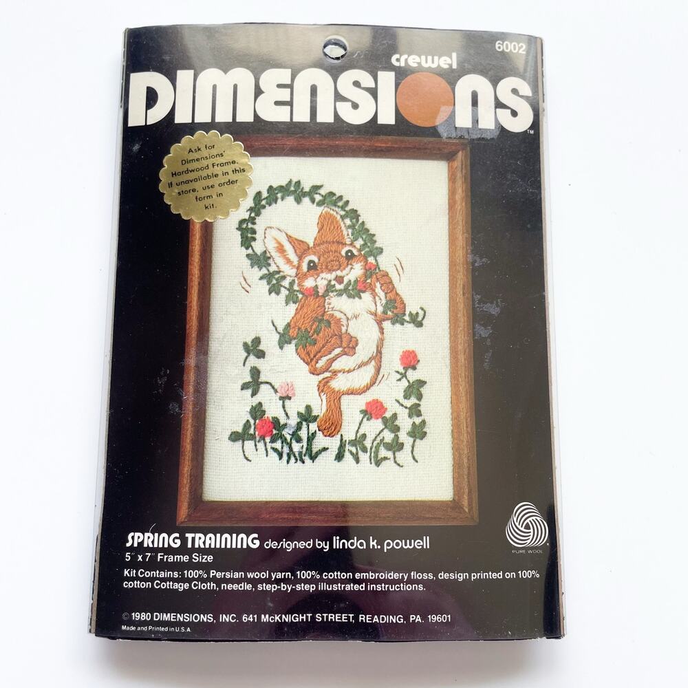 New Vintage 80s Dimensions 'Spring Training' Bunny Crewel Embroidery Kit